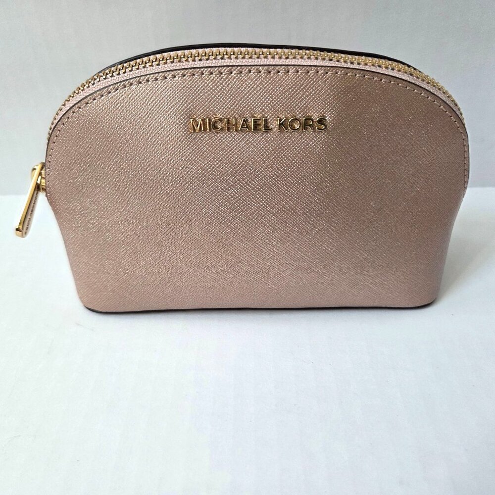 Michael Kors Shimmer Pale Pink Leather Alex Travel Pouch Cosmetic Bag